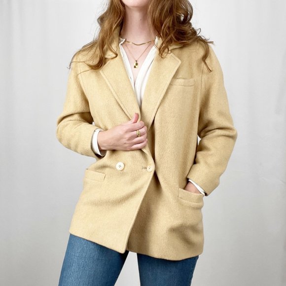 Vintage Irish Camel Hair Tan Oversized Blazer Jacket Long Trench Pea Coat Preppy - Picture 2 of 9